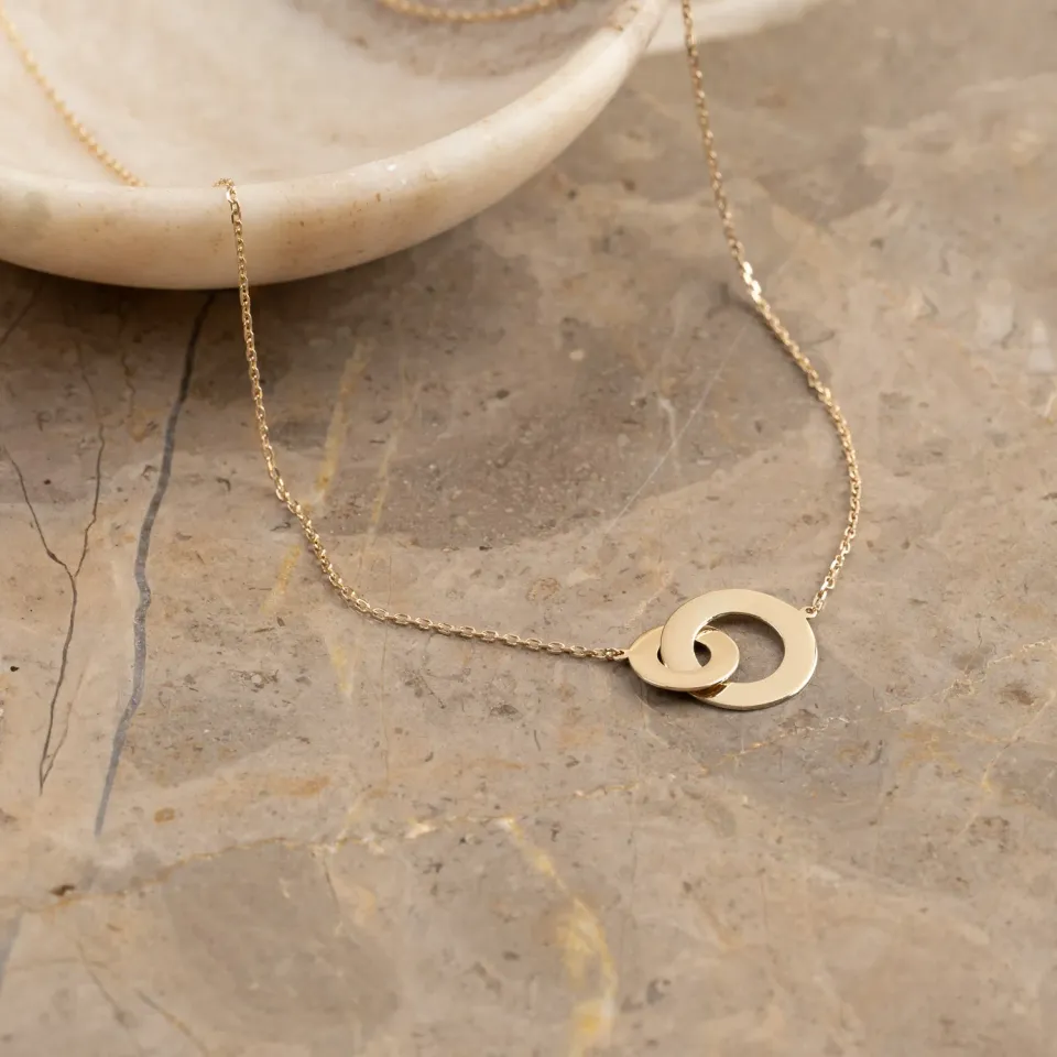 Sisi Copenhagen Joined Rings guldhalskæde graverbar 9 kt