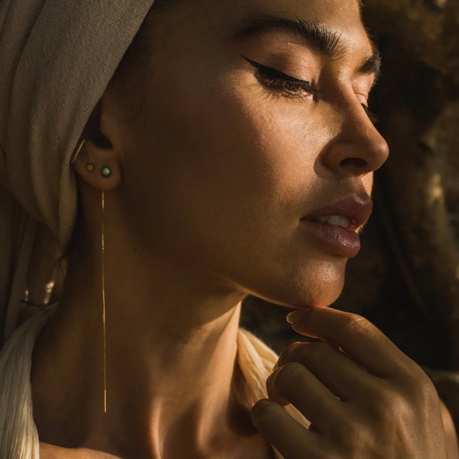 Sunshine & She string med aventurin ørering forgyldt 12 cm