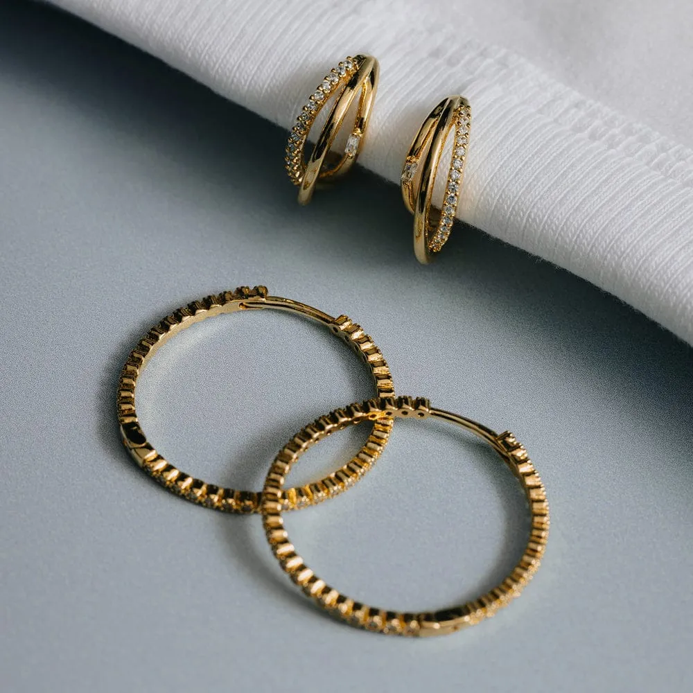 Orelia Mixed Pavé Triple Illusion Hoop øreringe guld