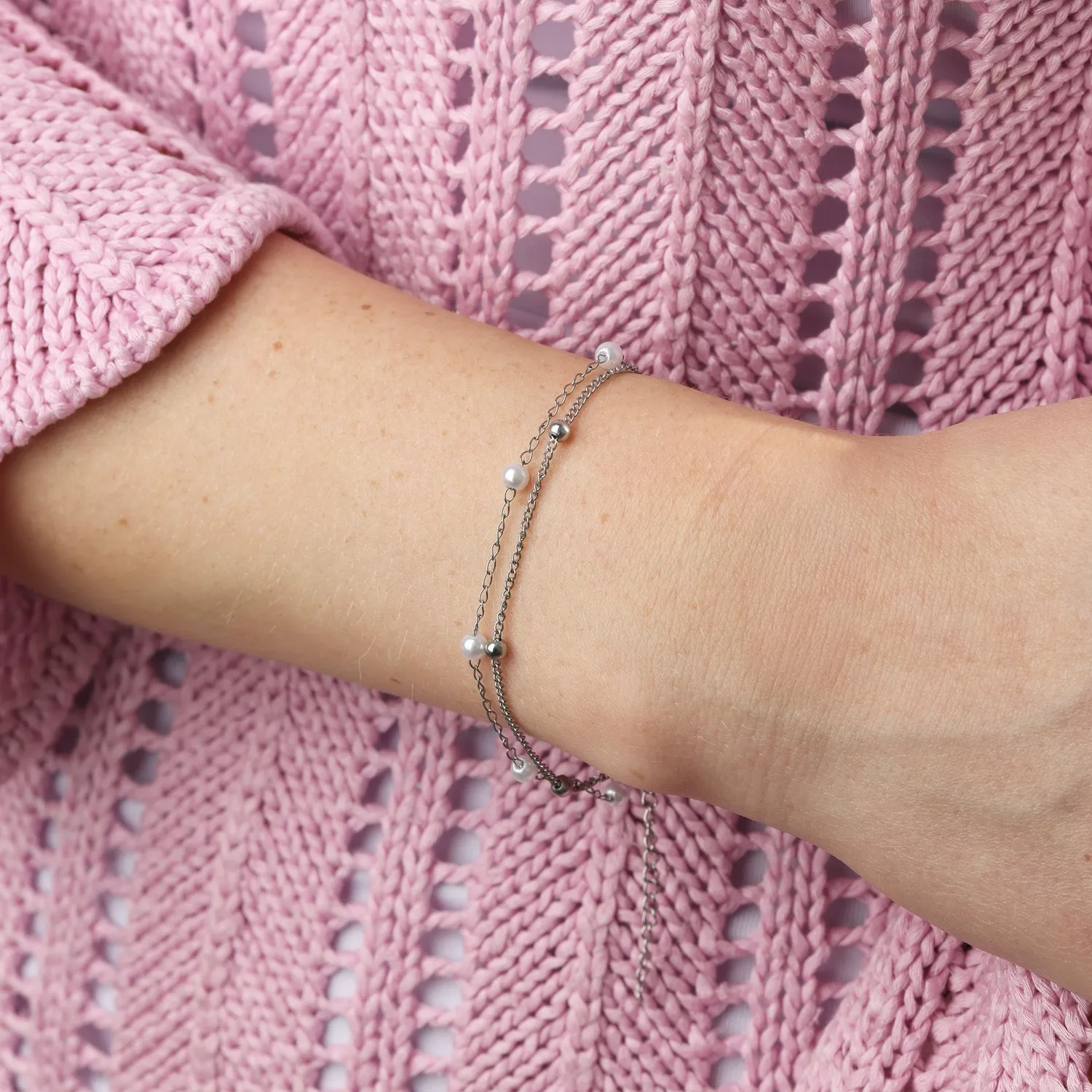 TIMI OF SWEDEN Lo armbånd lagdelt stål sølv 17 cm