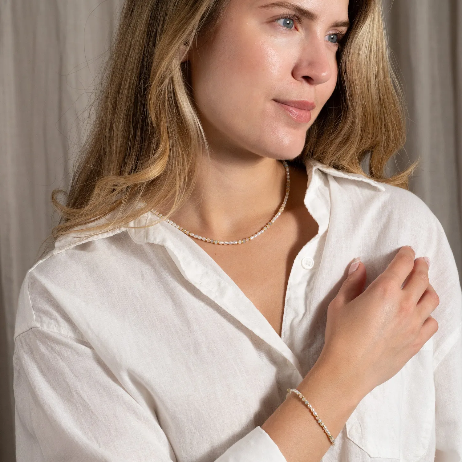 Sisi Copenhagen Dora Morganite Pearl Golden halskæde 42 cm