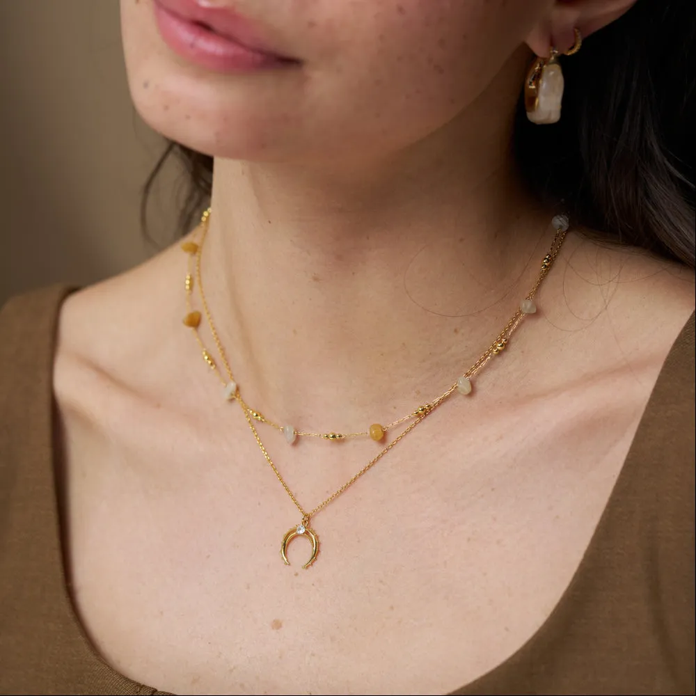 Orelia Warm Chip & Bead halskæde forgyldt guld