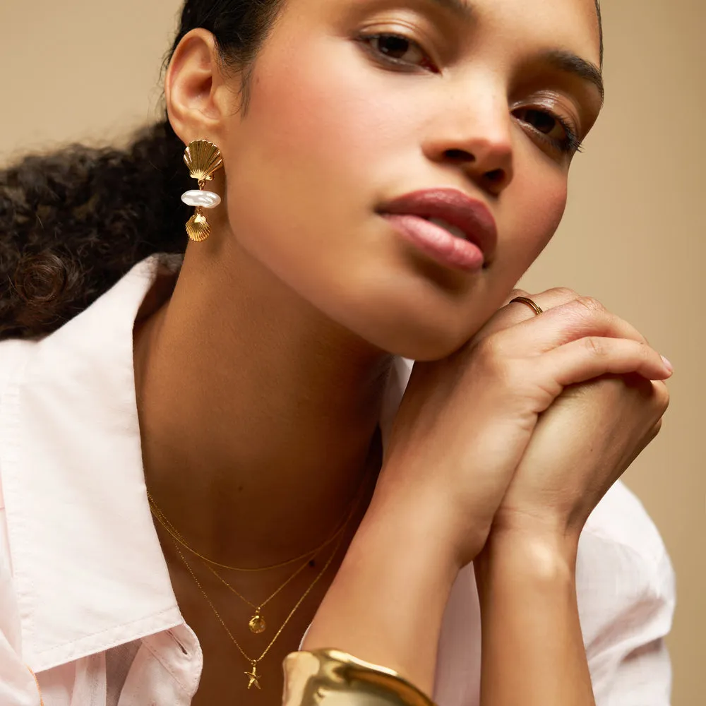 Orelia Graduated Shell & Pearl Drop øreringe guld