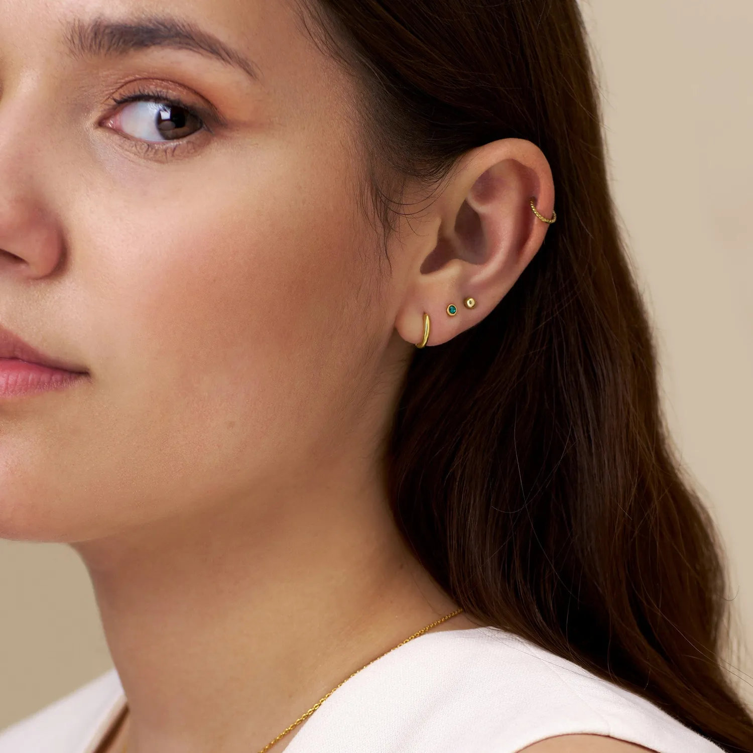 Orelia Emerald Stud & Hoop øreringesæt guld grøn