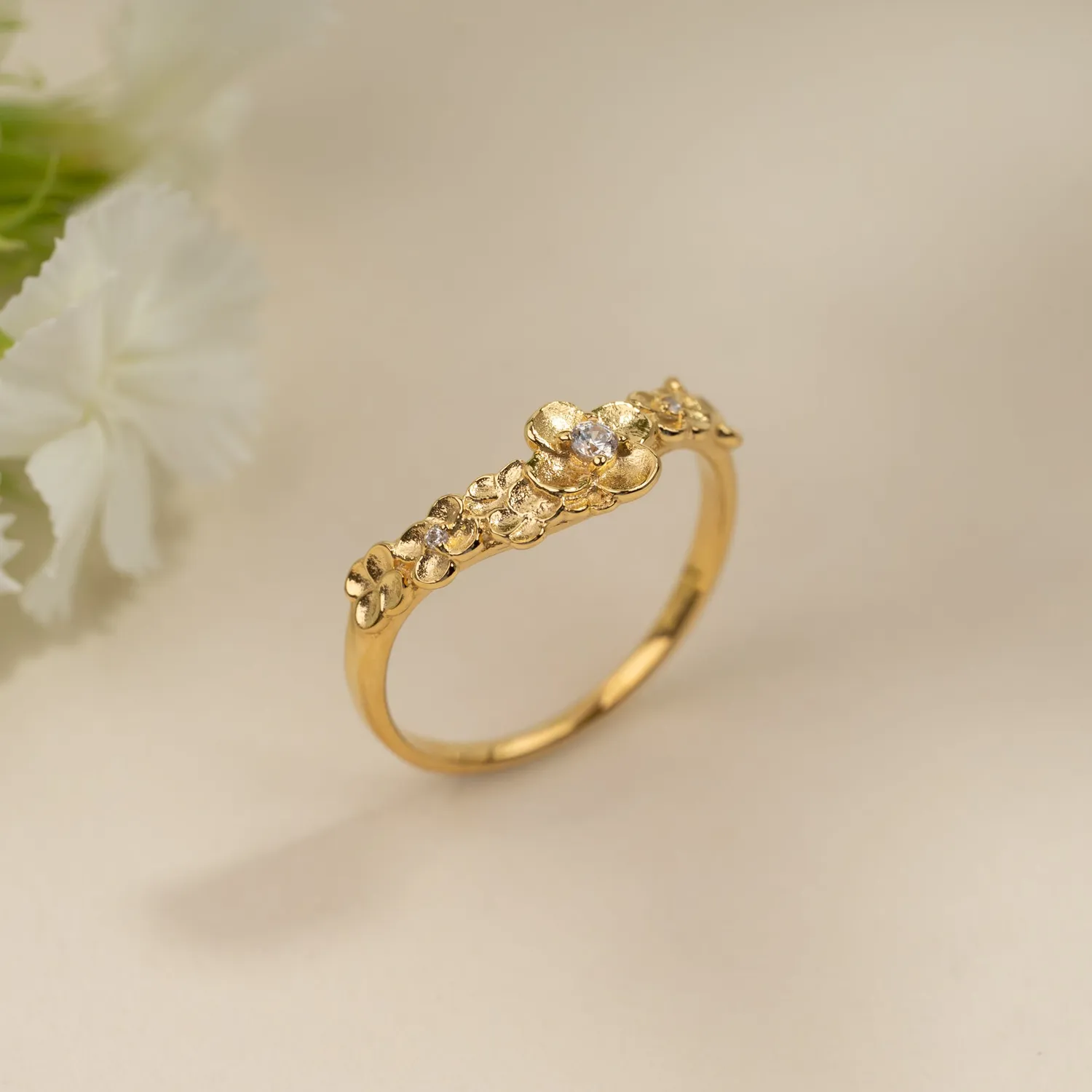 Sisi Copenhagen Flora crystal ring forgyldt zirkonia blomster