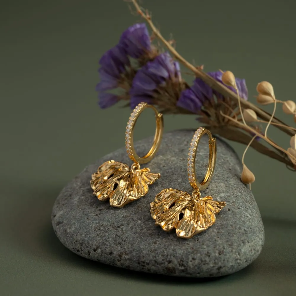 Orelia Molten Leaf pave hoop øreringe guld blad
