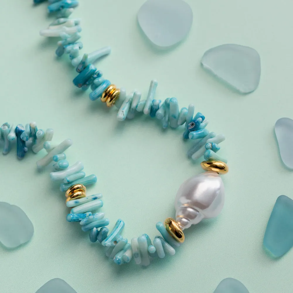 Orelia Blue Coral Chip halskæde guld blå perle