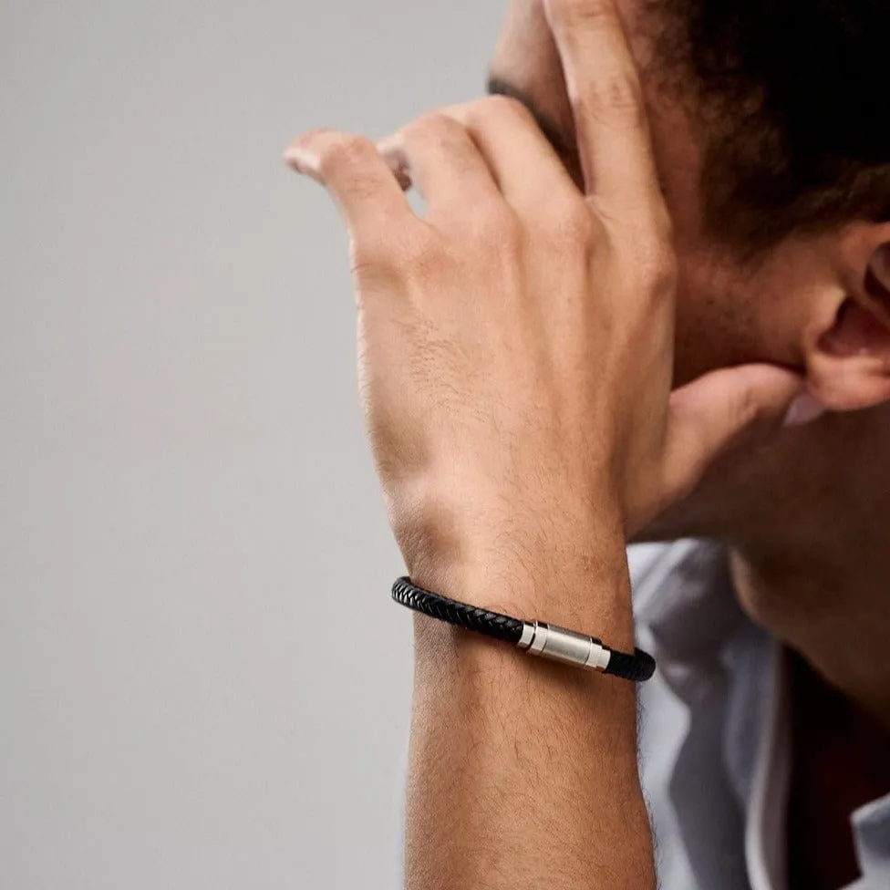 Orelia Black Plaited Leather armbånd sort læder