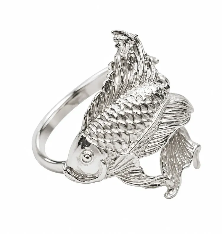Wos Fish Ring 17 sølv 925 guldfisk