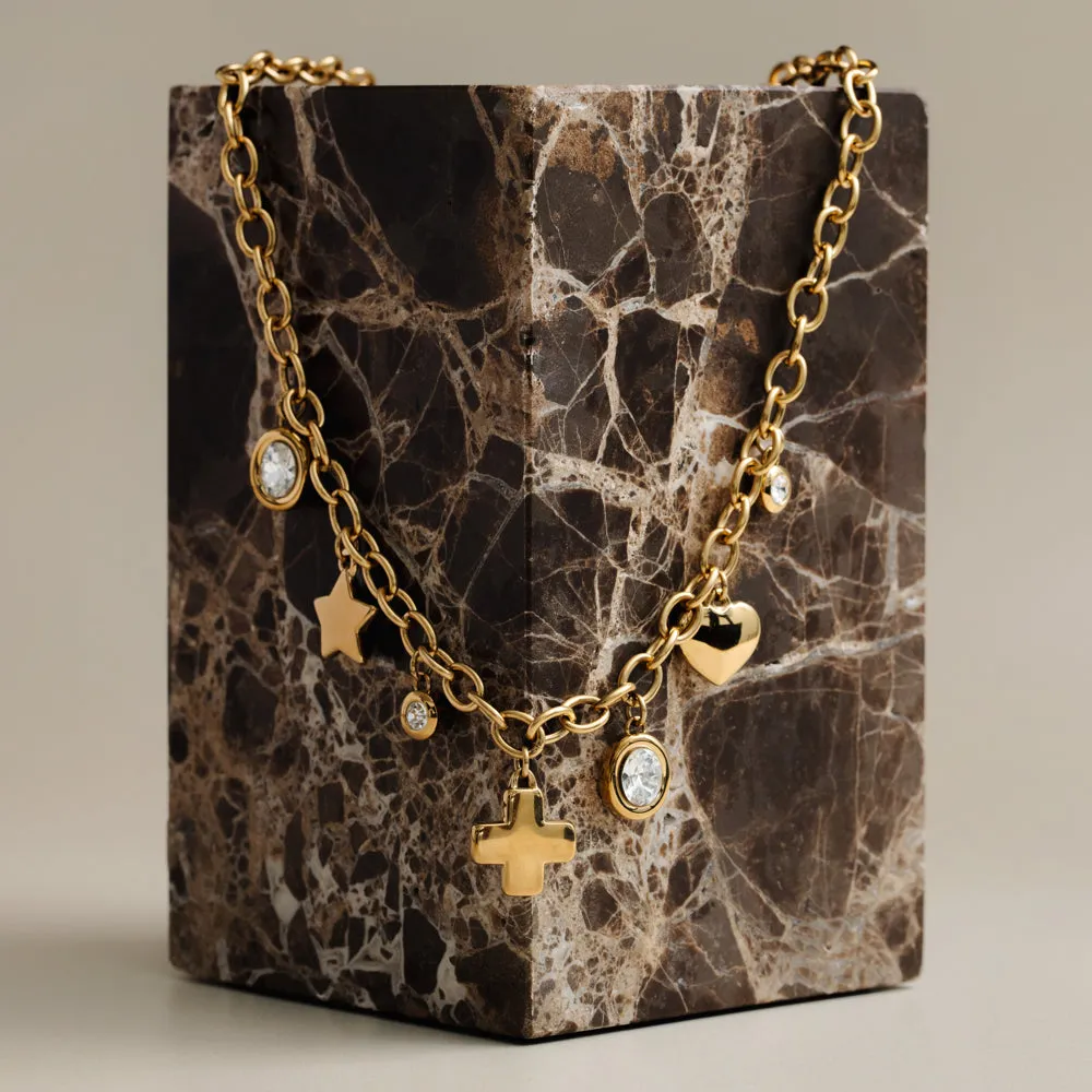 Orelia LUXE Mixed Crystal charmhalskæde forgyldt