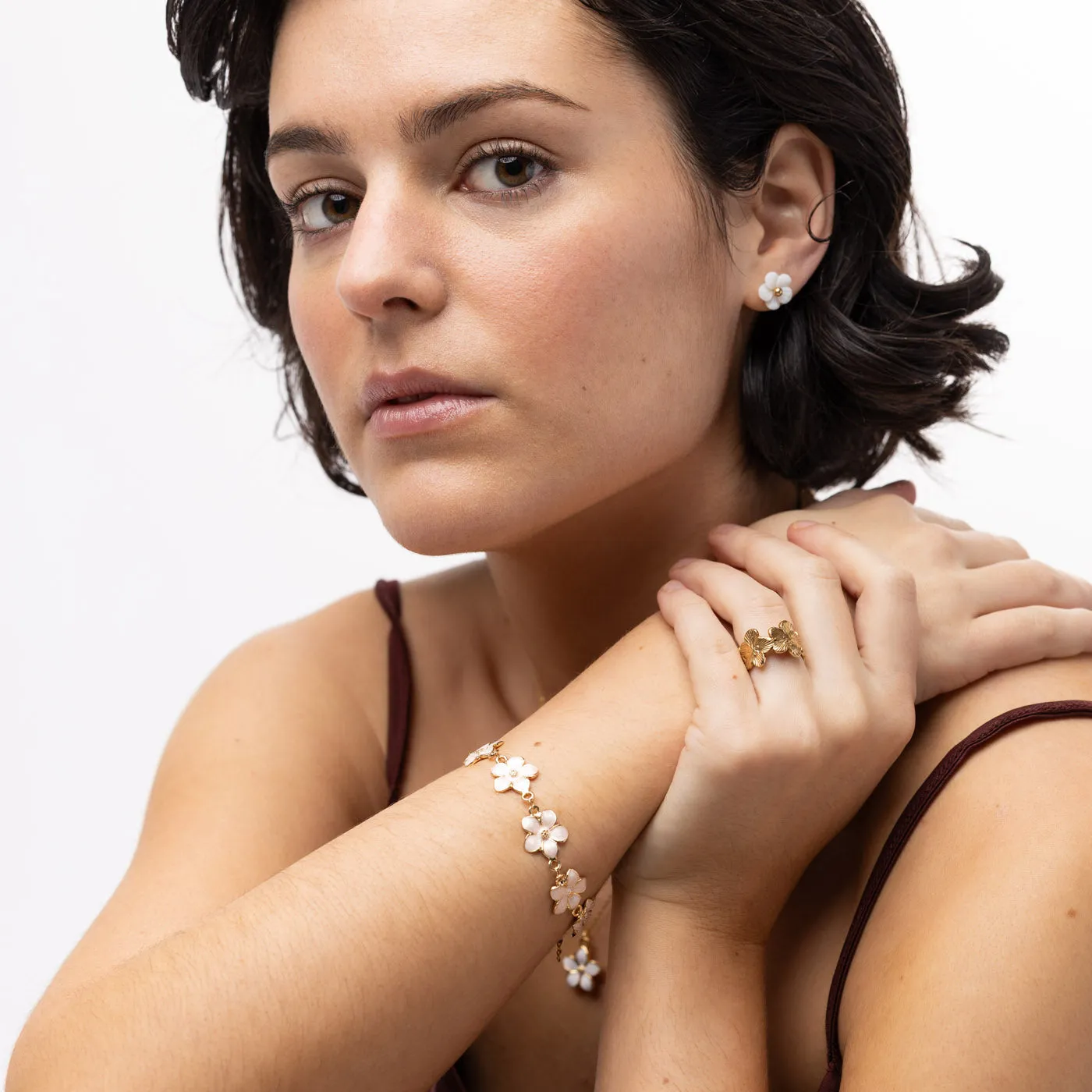 TIMI OF SWEDEN Adeline blomsterarmbånd guld lyserød
