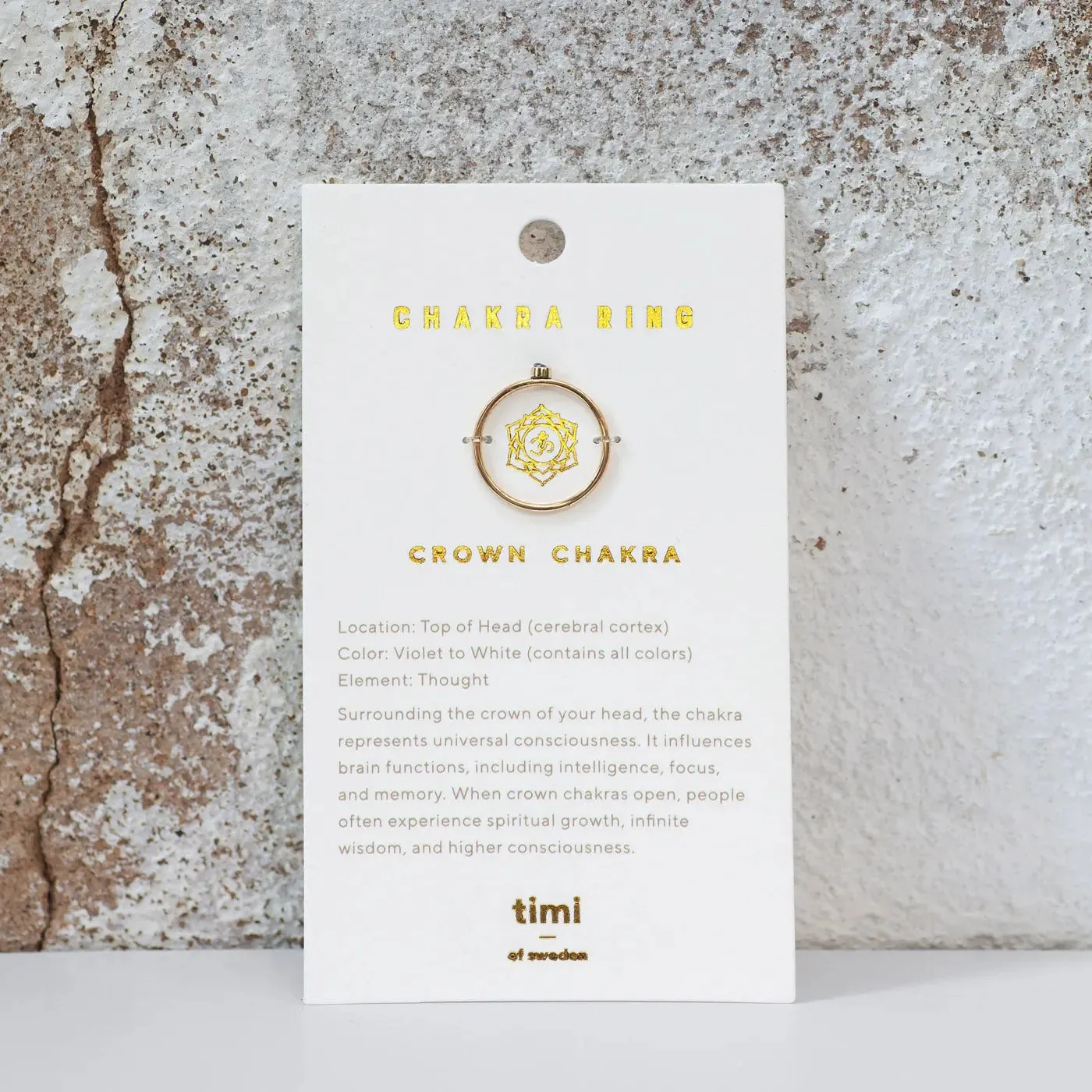TIMI OF SWEDEN Chakra krystal ring stål str 17