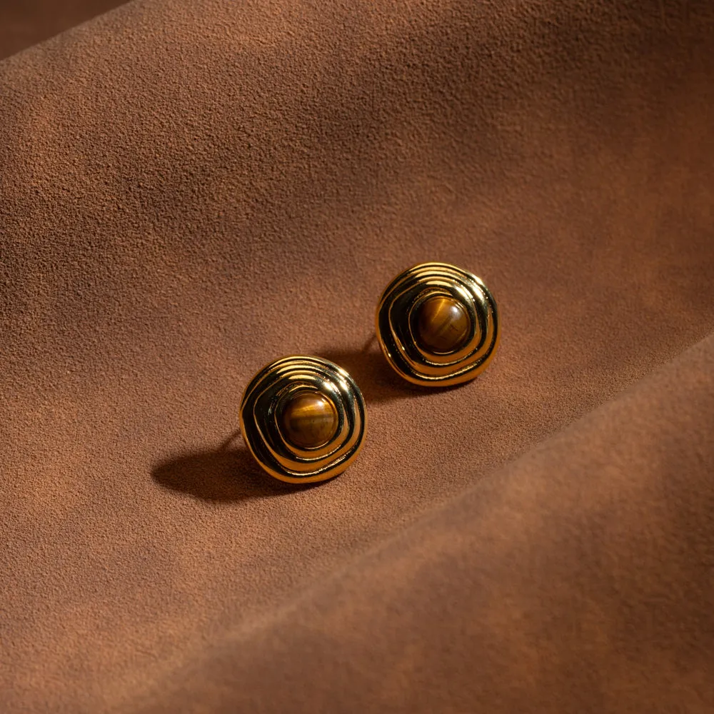 Orelia Tiger's Eye Dome studs semi-ædelsten