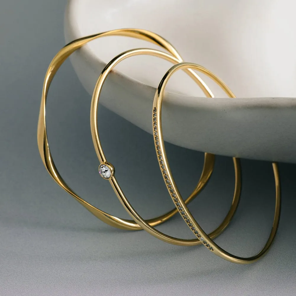 Orelia Fine Crystal & Wave armbåndssæt guld 3-pak bangle