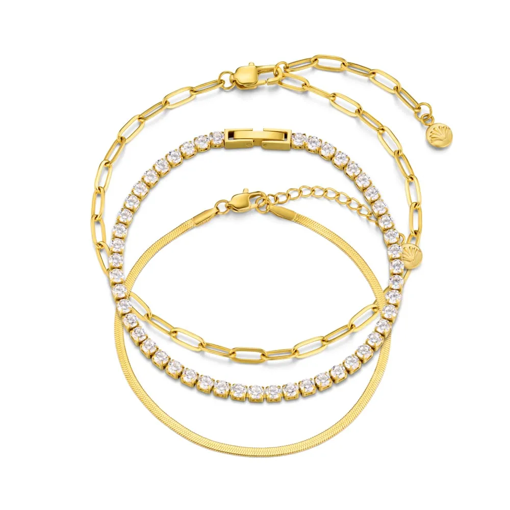 Orelia LUXE Chain Tennis armbåndssæt guld 3-delt
