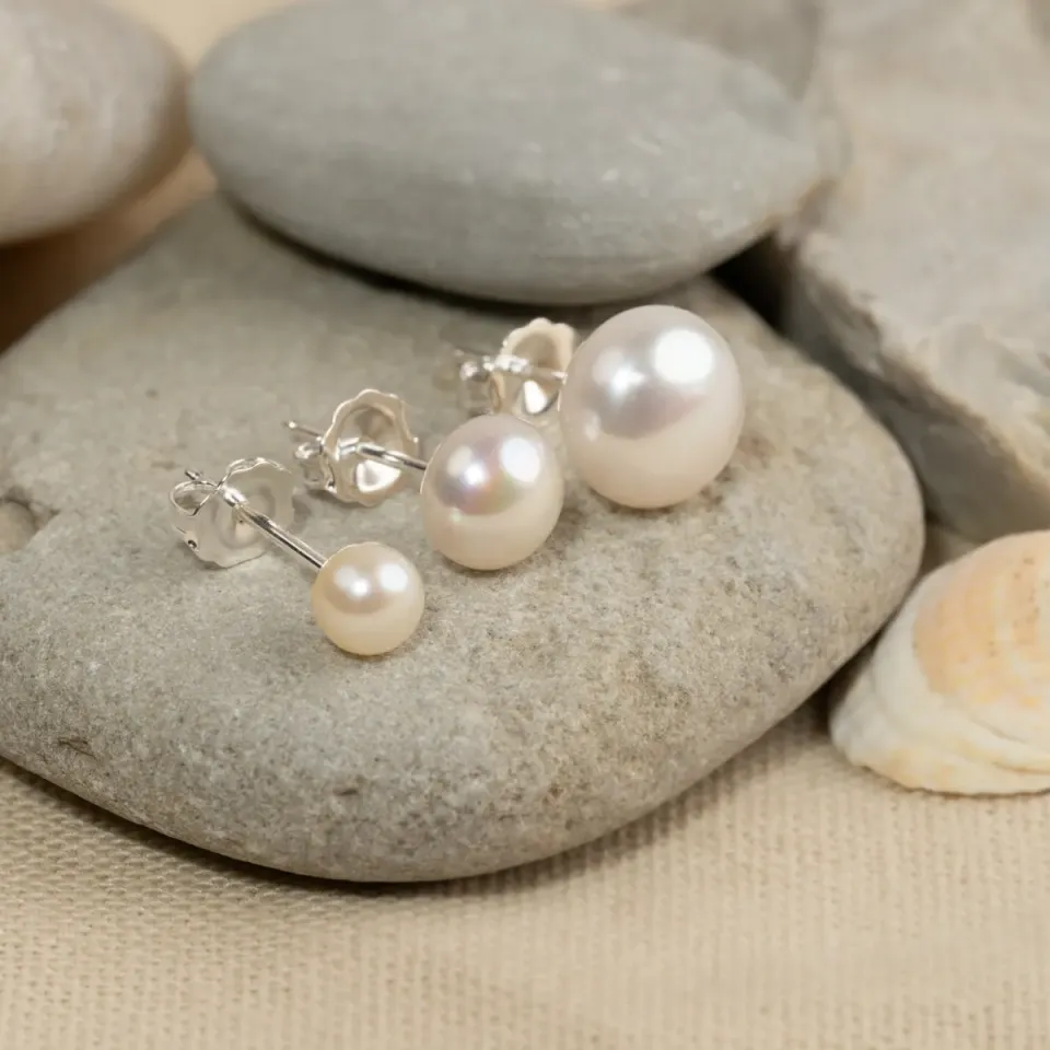 Sisi Copenhagen Simple White Pearl øreringe 7 mm sølv