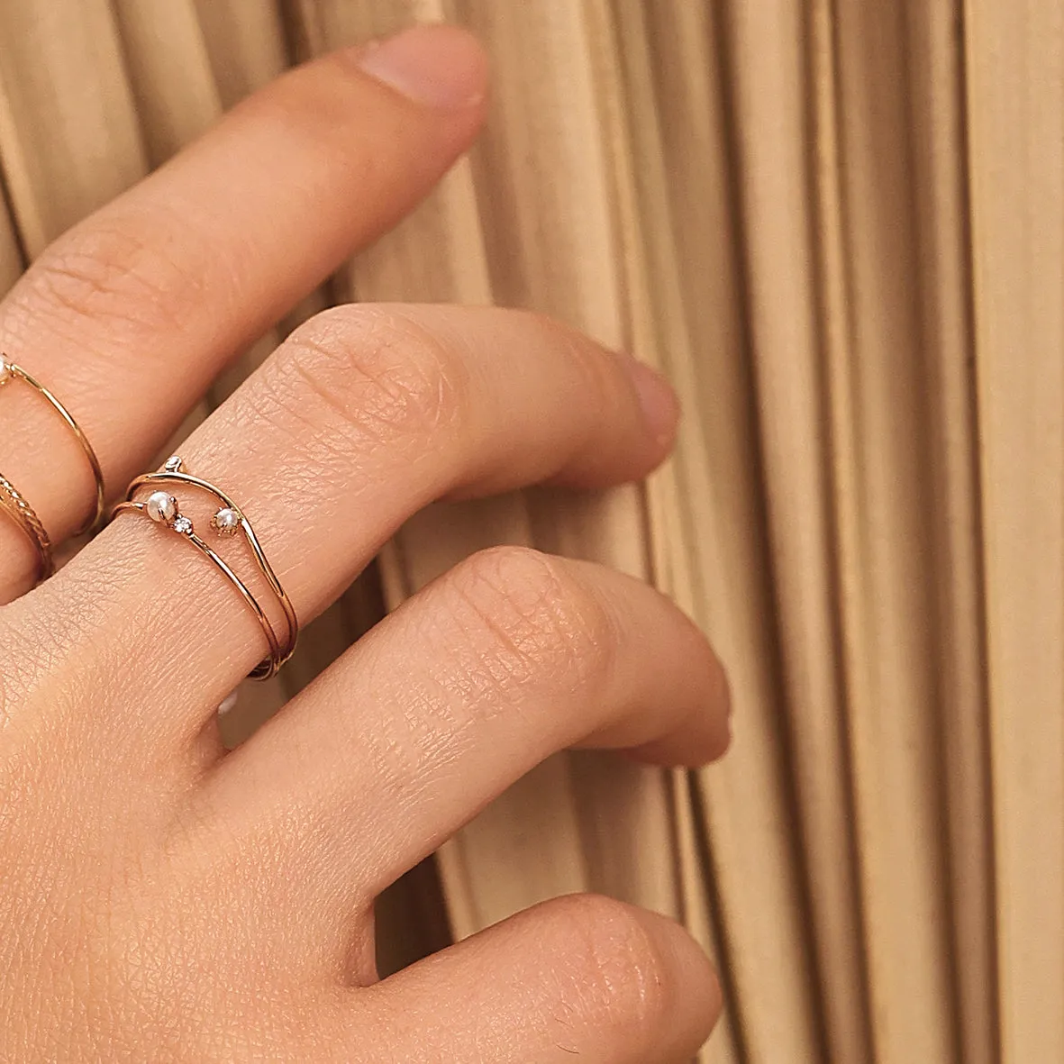 Bykjaergaard Fine ring 14 kt guld diamant perle str. 58