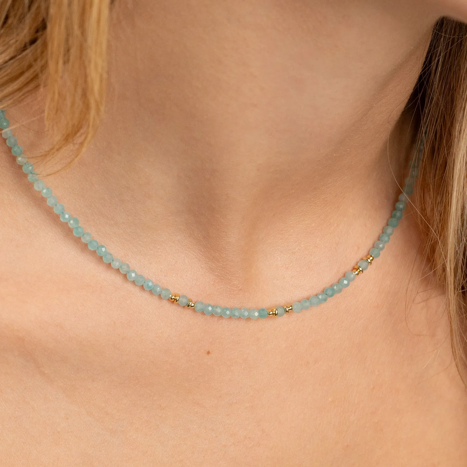 Sisi Copenhagen Alina Blue Amazonite halskæde forgyldt turkis