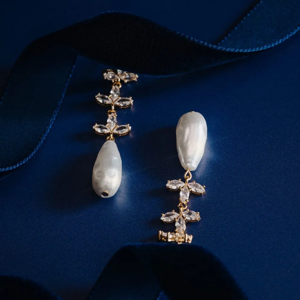 Orelia Crystal Navette Pearl Drop øreringe forgyldt