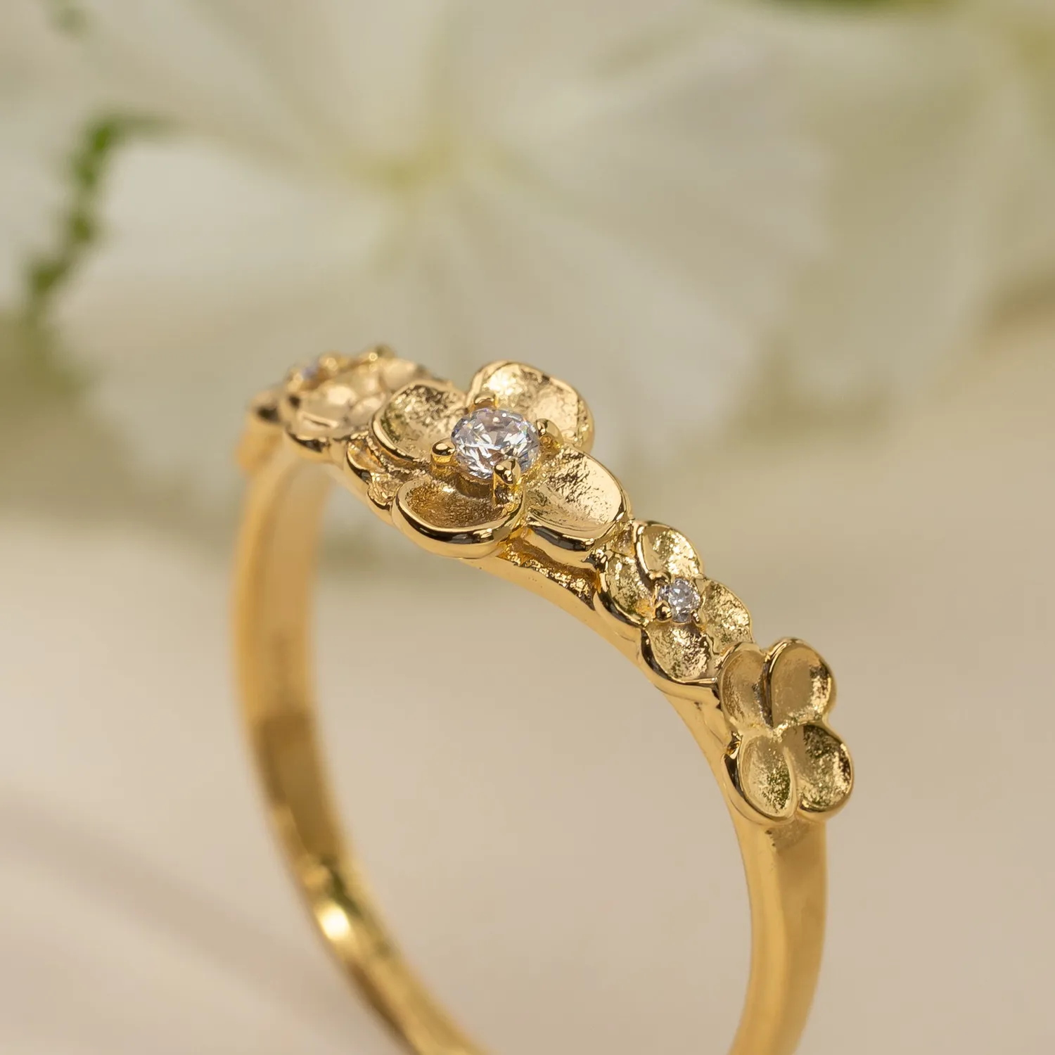 Sisi Copenhagen Flora crystal ring forgyldt zirkonia blomster