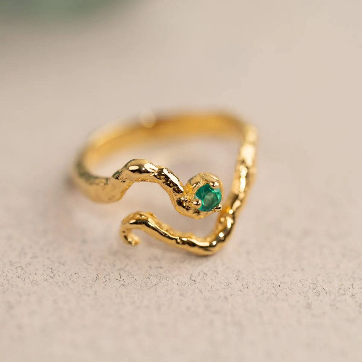 Sisi Copenhagen Emilia Green Agate ring forgyldt grøn