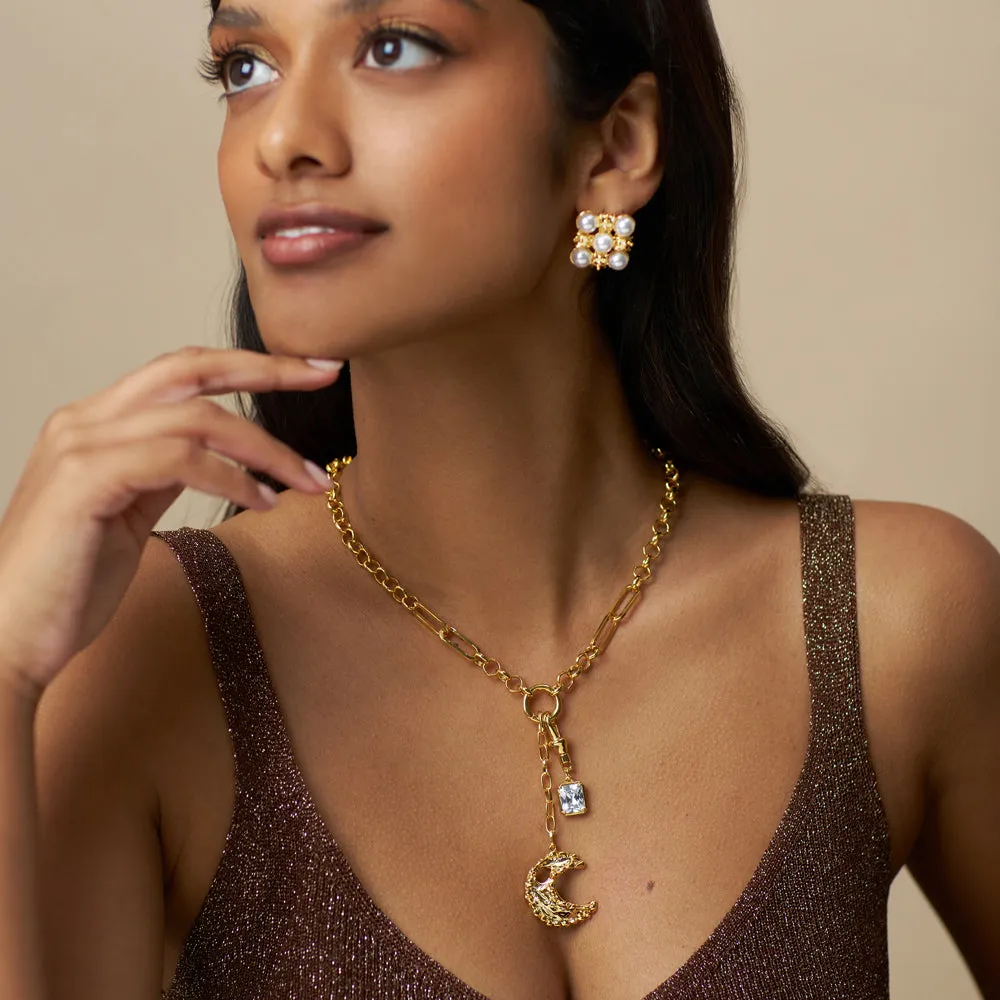 Orelia Statement Cross Pearl stud øreringe guld perle