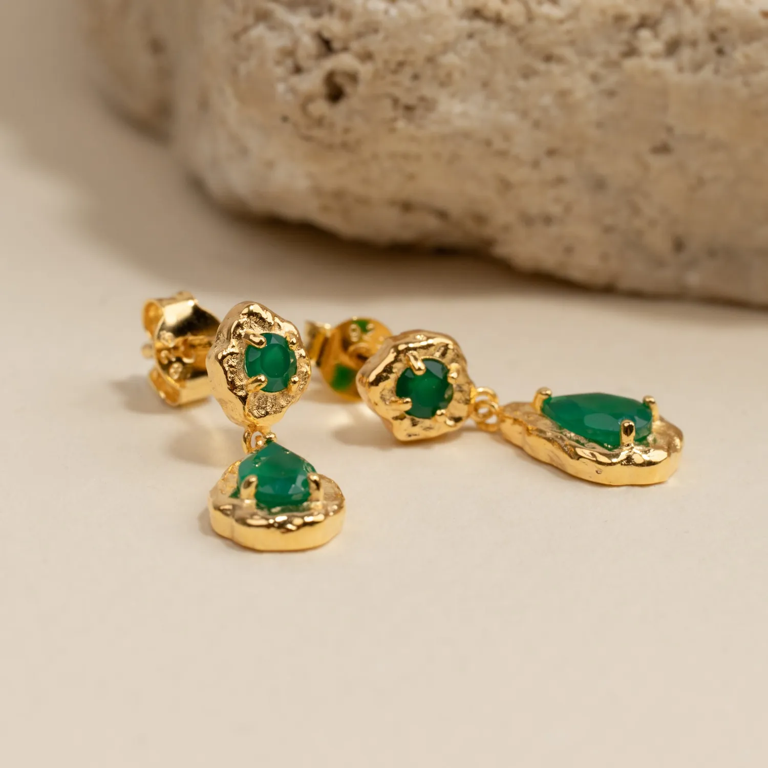 Sisi Copenhagen Emilia Green Agate drop øreringe grøn agat