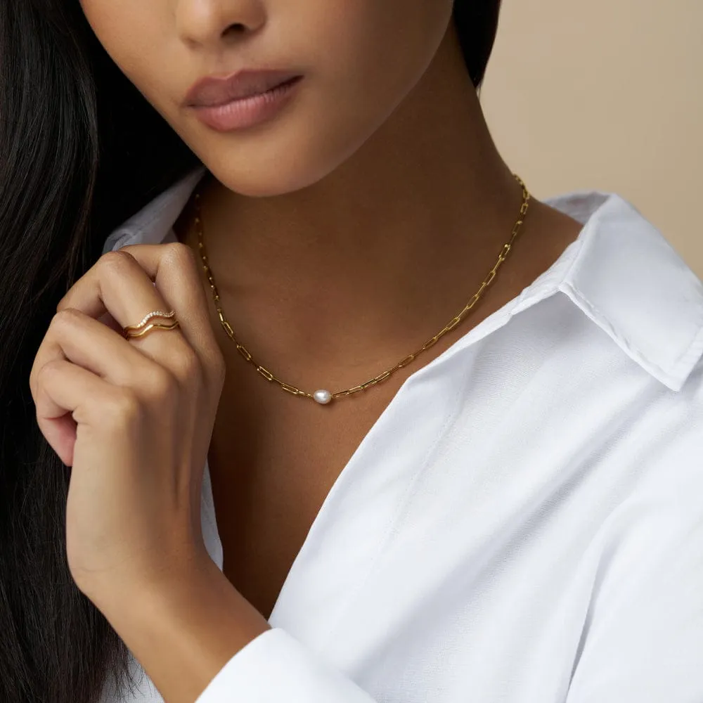 Orelia Stationed Pearl & Chain Link halskæde guld med perle
