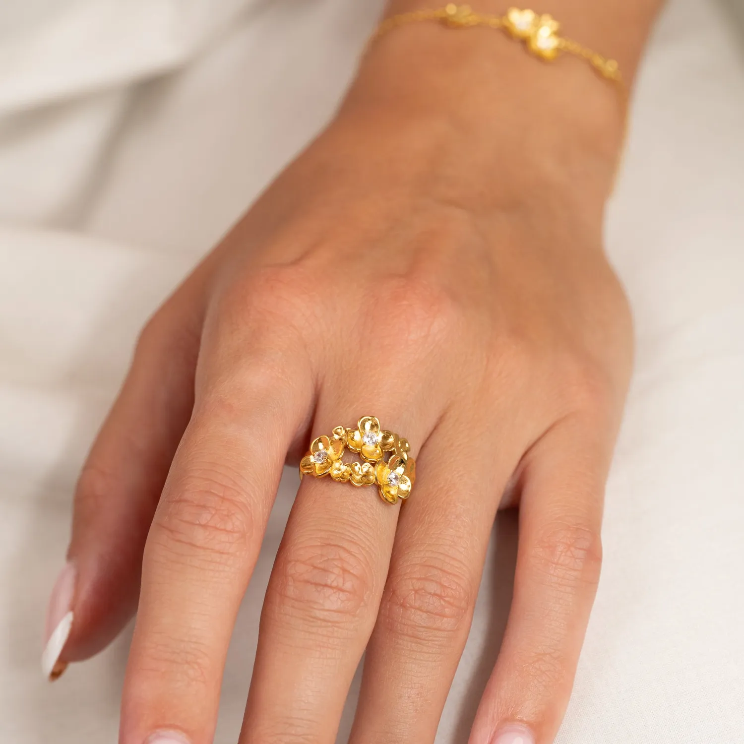 Sisi Copenhagen Flora Crystal Cluster ring forgyldt zirkonia