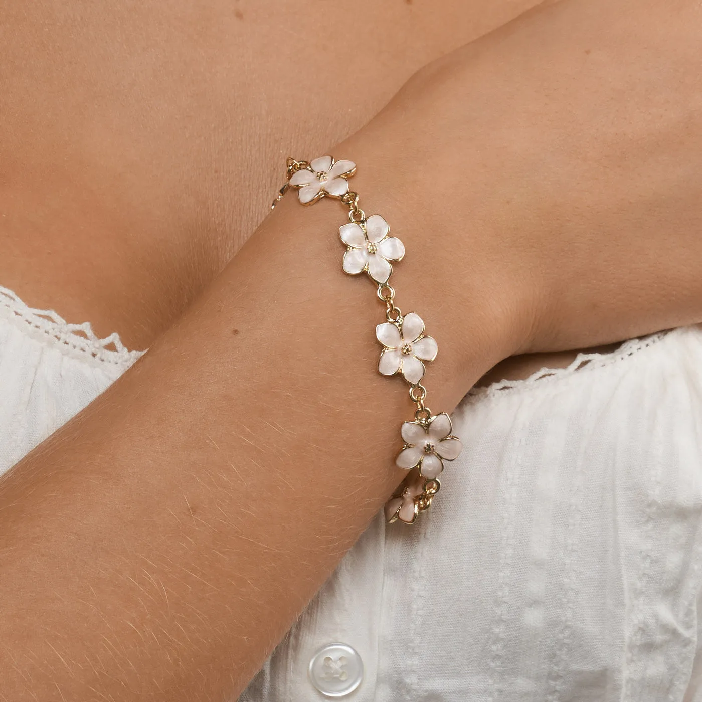 TIMI OF SWEDEN Adeline blomsterarmbånd guld lyserød