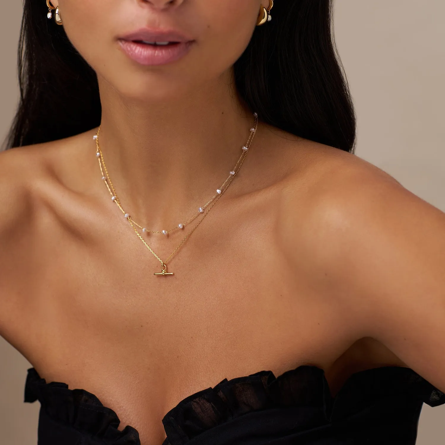 Orelia Pearl Stationed halskæde guld med perler