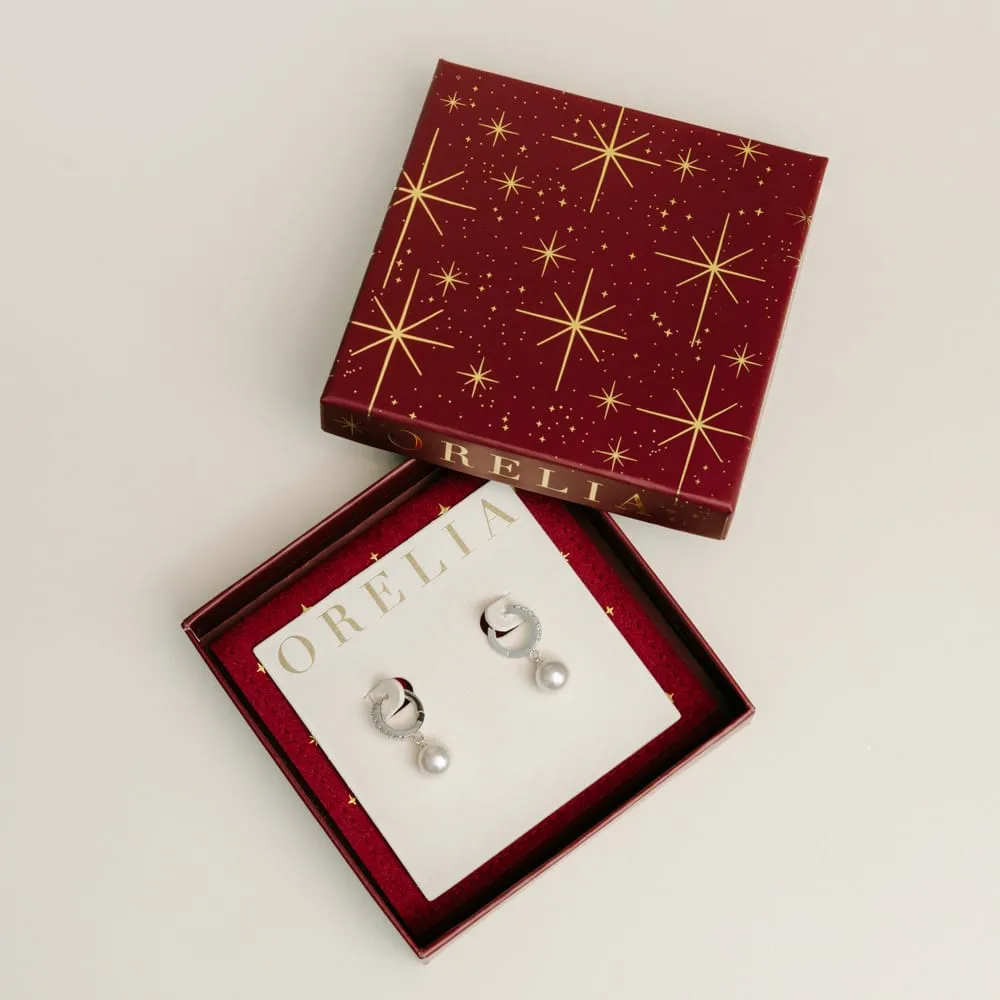 Orelia Pavé Pearl Drop huggie øreringe sølv