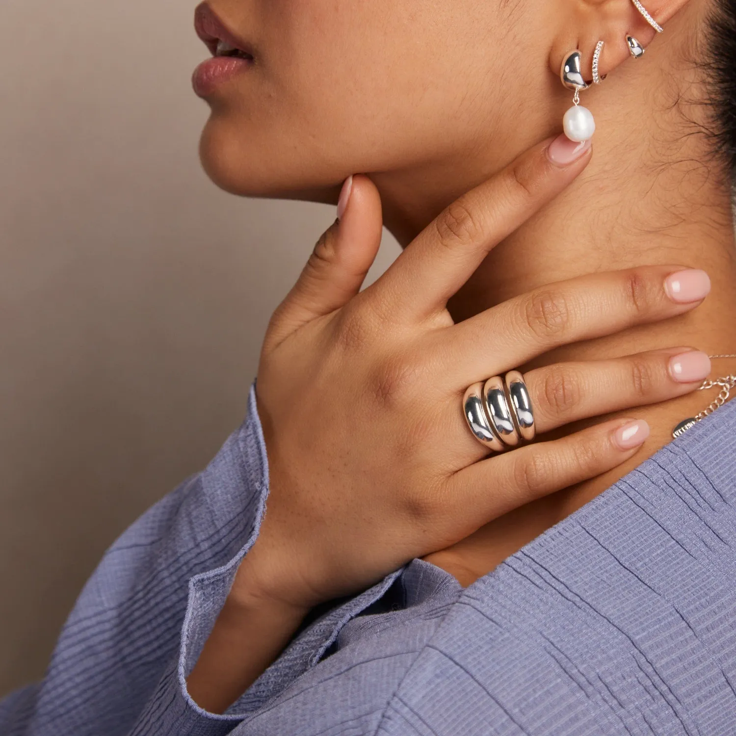 Orelia Polished Triple Domed ring sølv blank