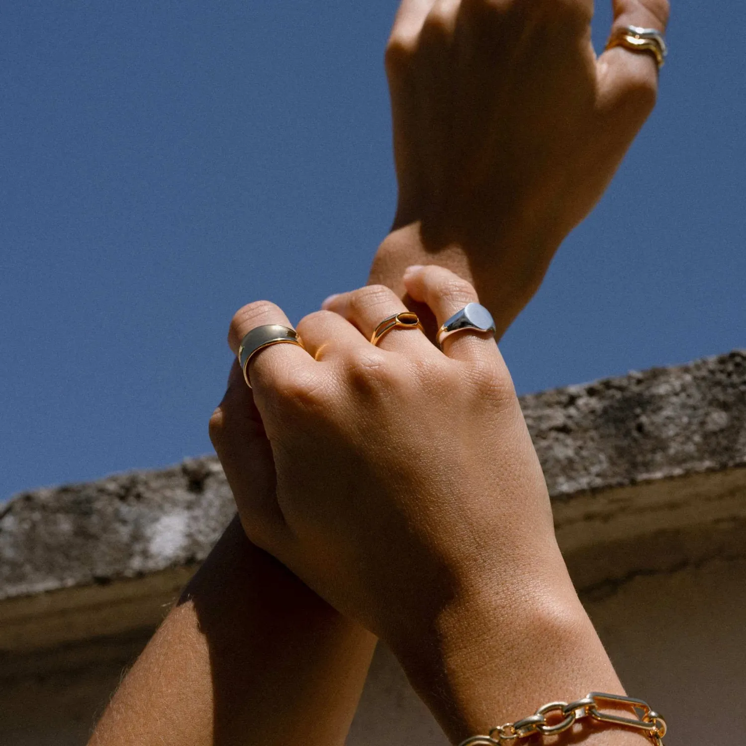 Orelia Tiger's Eye Ring sæt guld 3 stk tigerøje