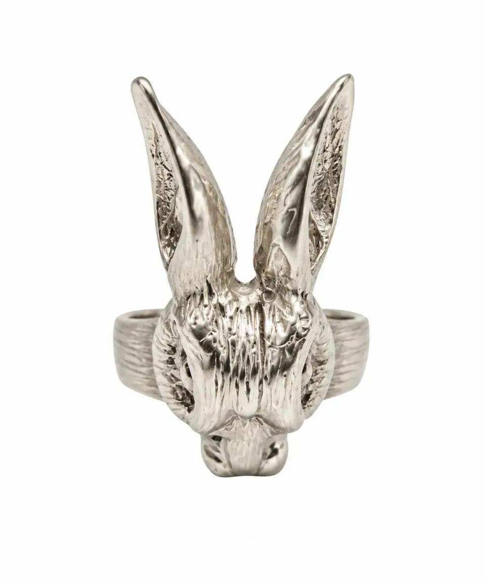 Wos Rabbit ring sølv 925 kanin justerbar