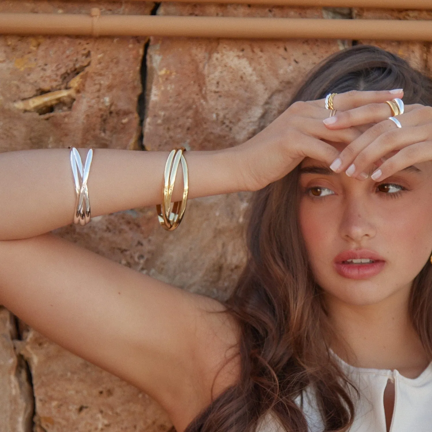 Orelia Interlocking Bangles forgyldt armbånd guld 3-delt