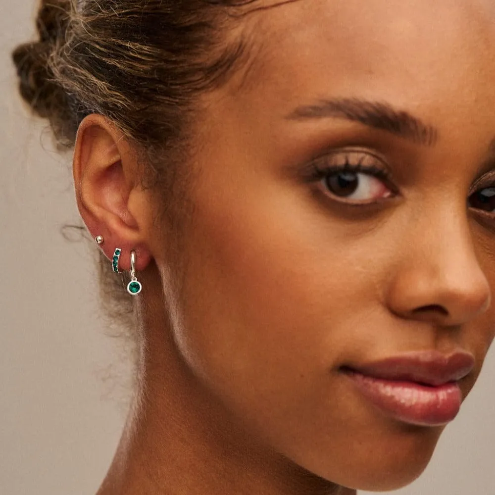 Orelia Emerald Ear Party øreringesæt sølv grøn 3 stk