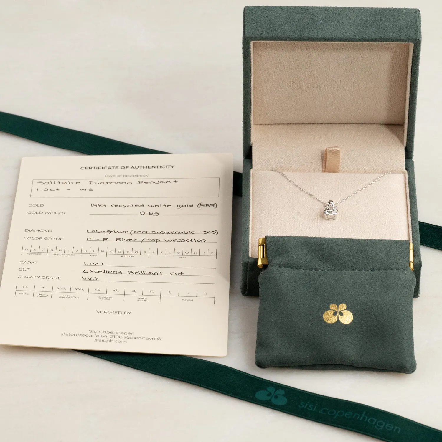 Sisi Copenhagen Prong Solitaire diamantvedhæng 1,0 ct hvidguld