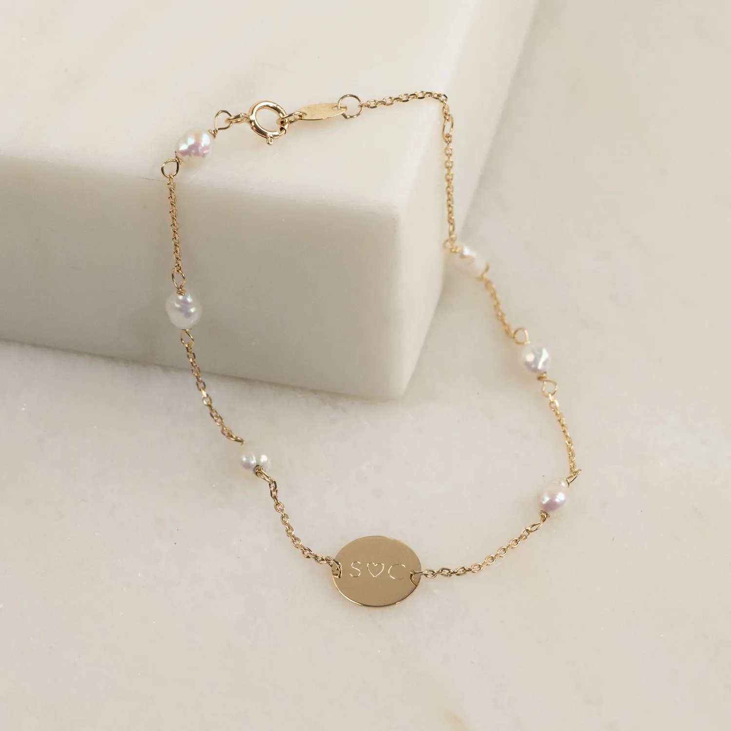 Sisi Copenhagen Plate Pearl armbånd guld 9 kt 20 cm