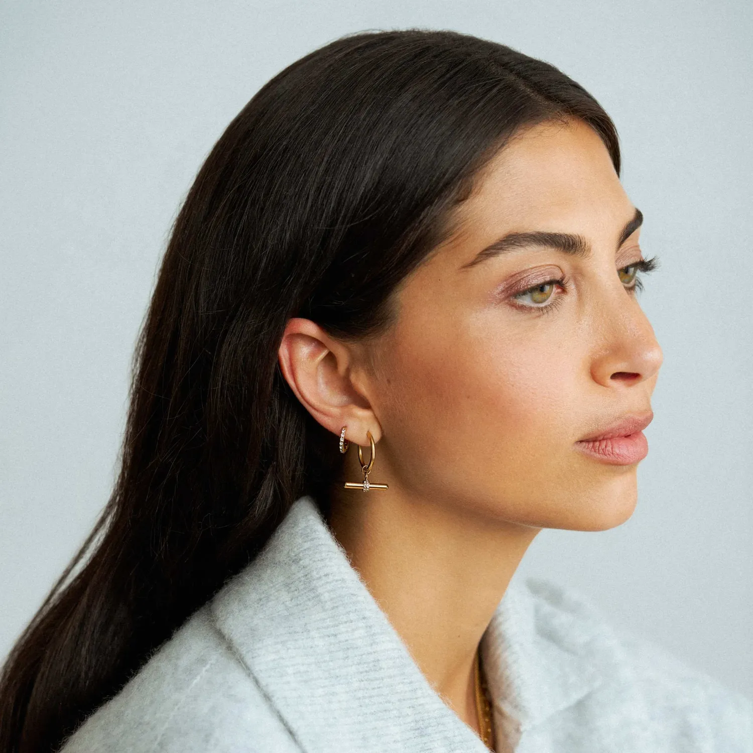 Orelia LUXE Pavé T-Bar hoop øreringe guld vandtætte