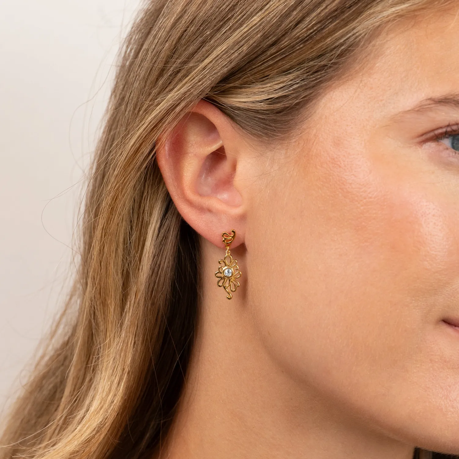 Sisi Copenhagen Solea Blue Topaz Golden Drop øreringe blå topas forgyldt