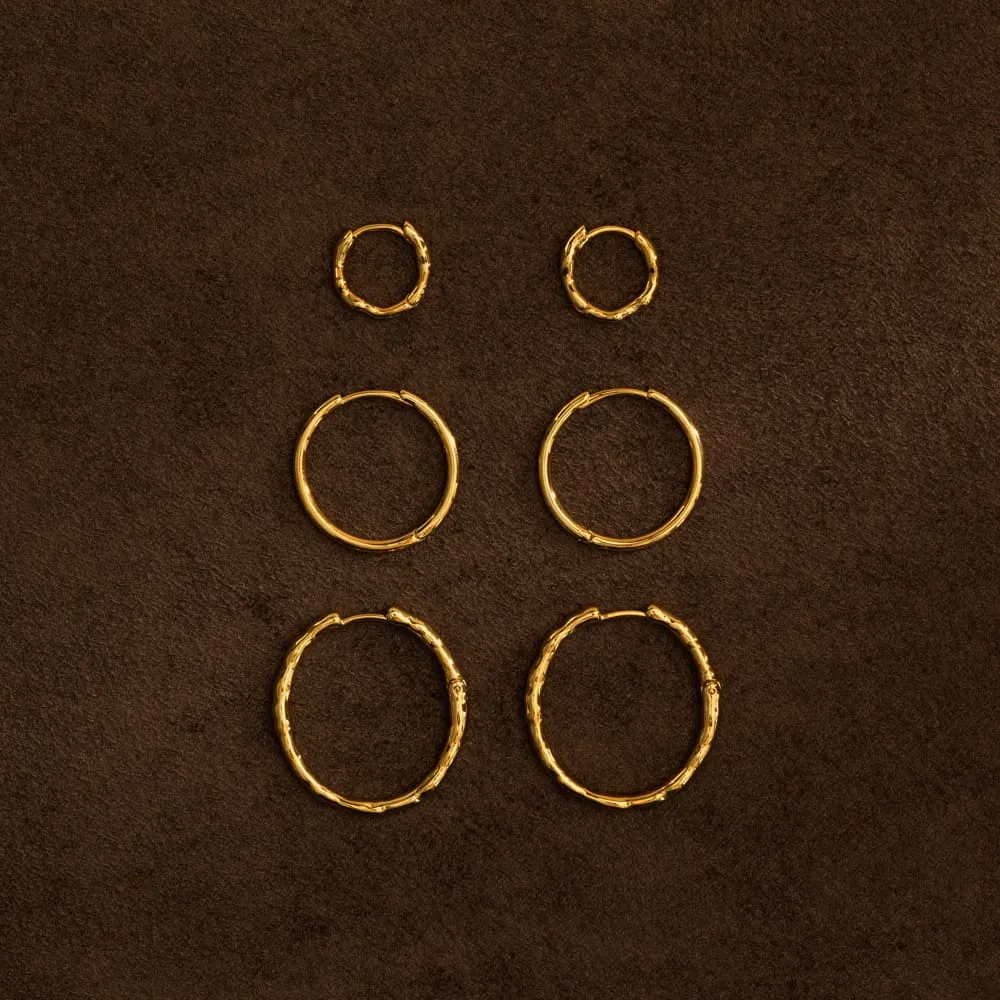 Orelia Mixed Textured Hoop øreringesæt forgyldt 3 par