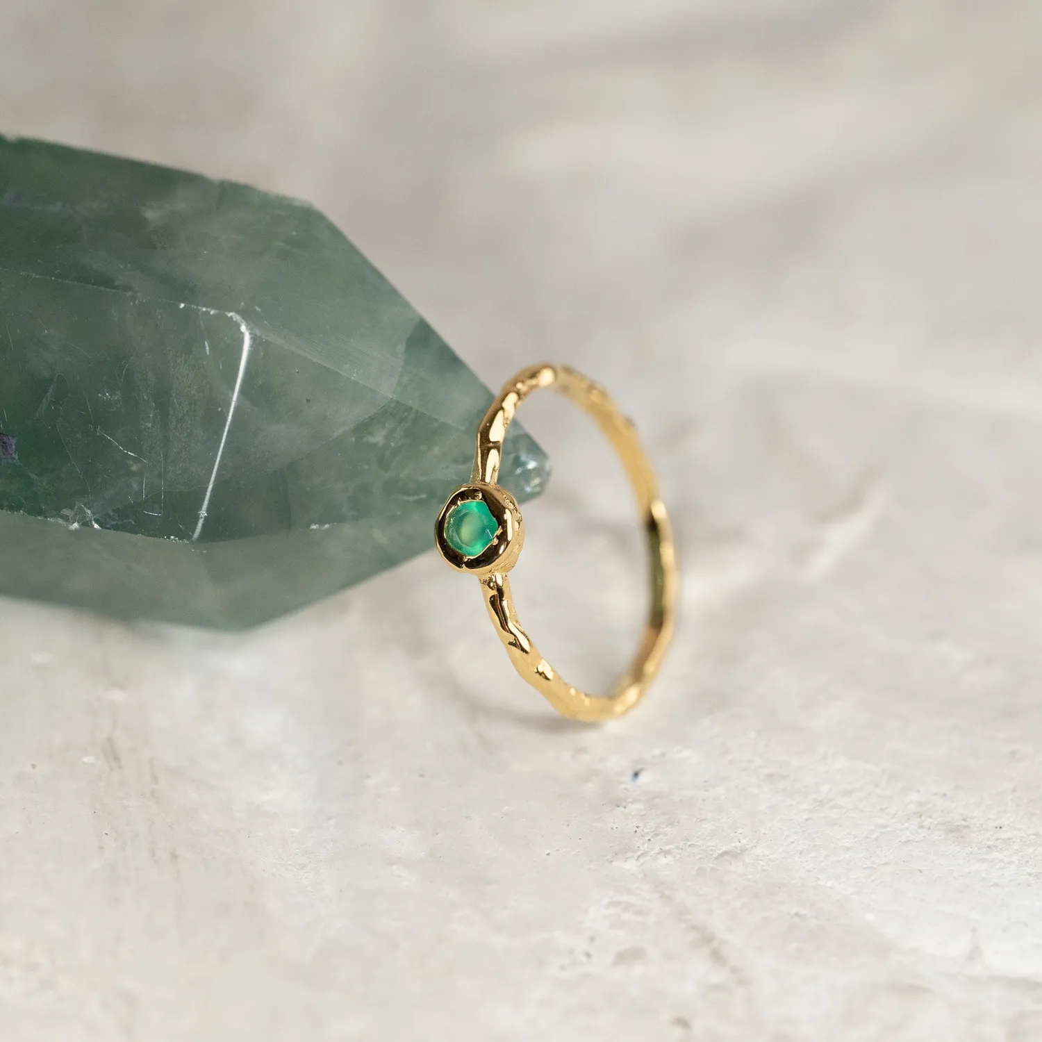 Sisi Copenhagen Selene Green Agate Golden ring grøn agat forgyldt