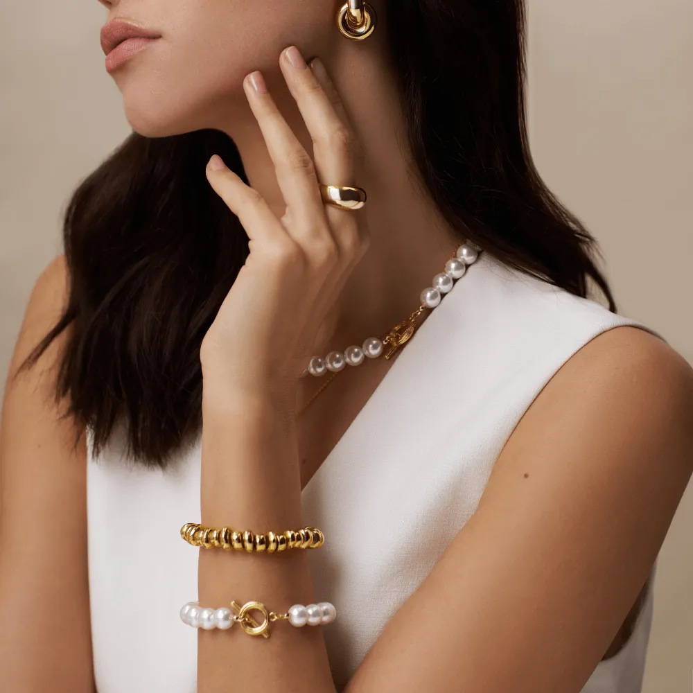 Orelia Polished Metal Nugget armbånd forgyldt