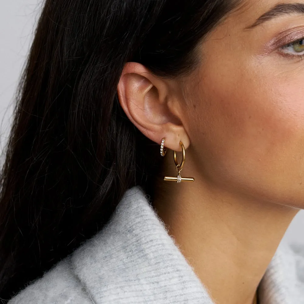 Orelia LUXE Pavé T-Bar hoop øreringe guld vandtætte