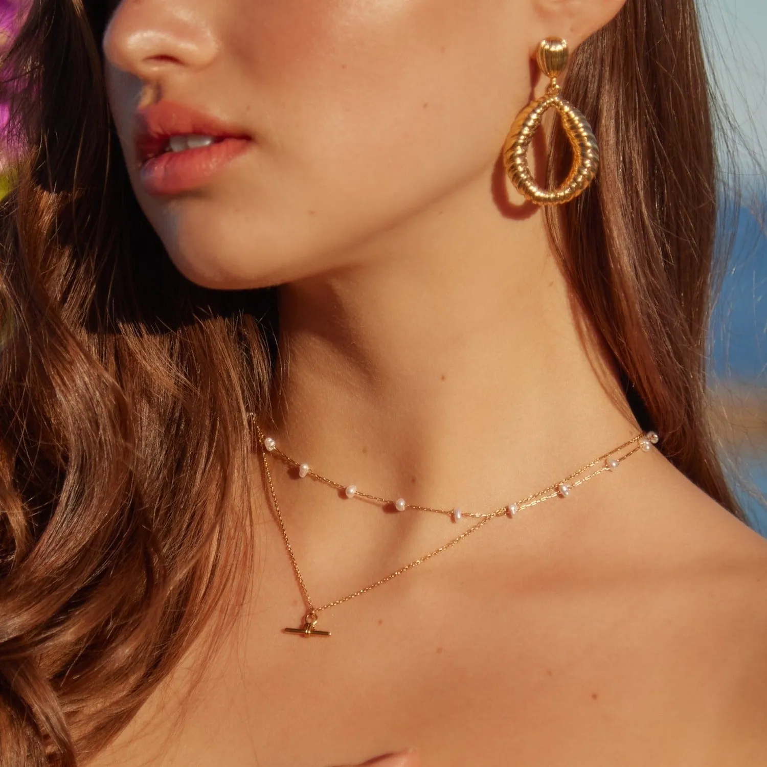 Orelia Pearl Stationed halskæde guld med perler