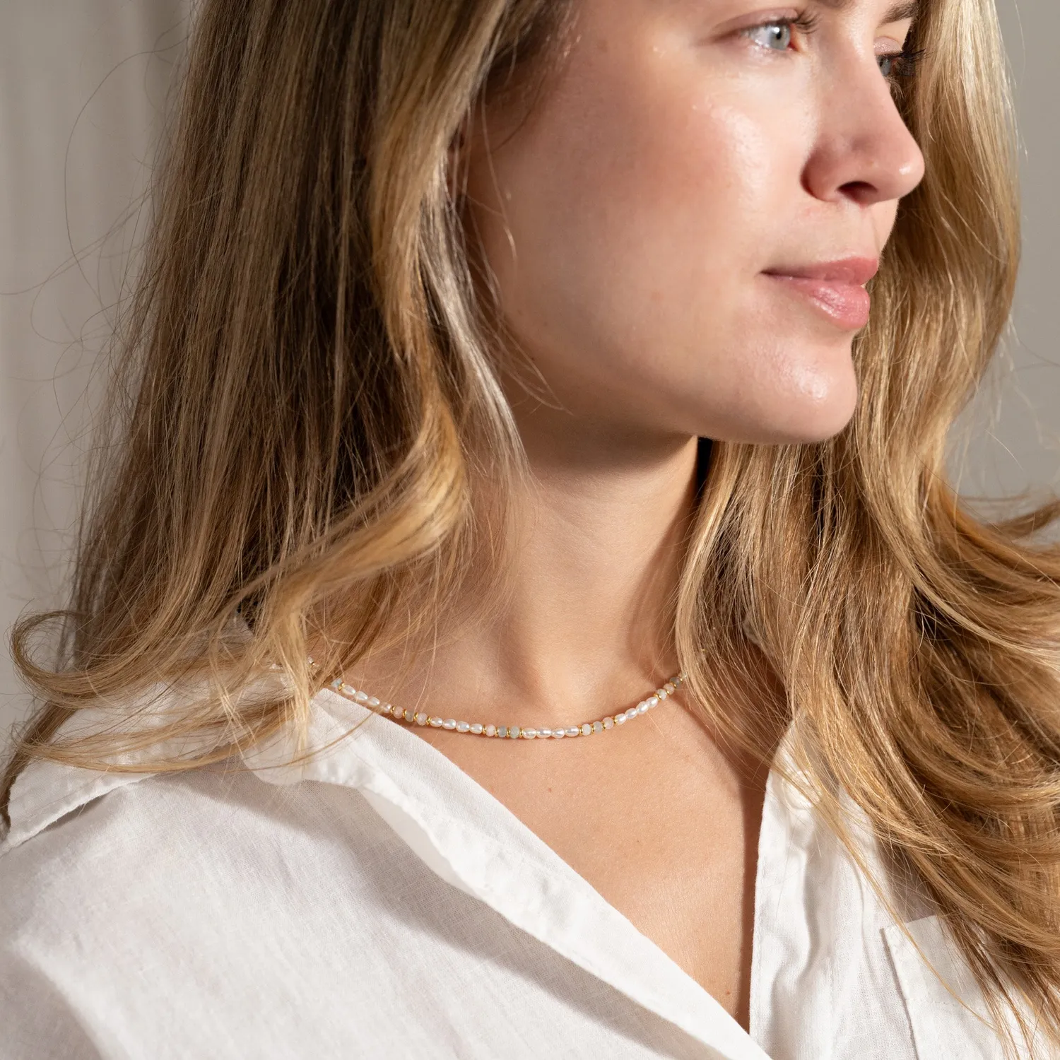 Sisi Copenhagen Dora Morganite Pearl Golden halskæde 42 cm