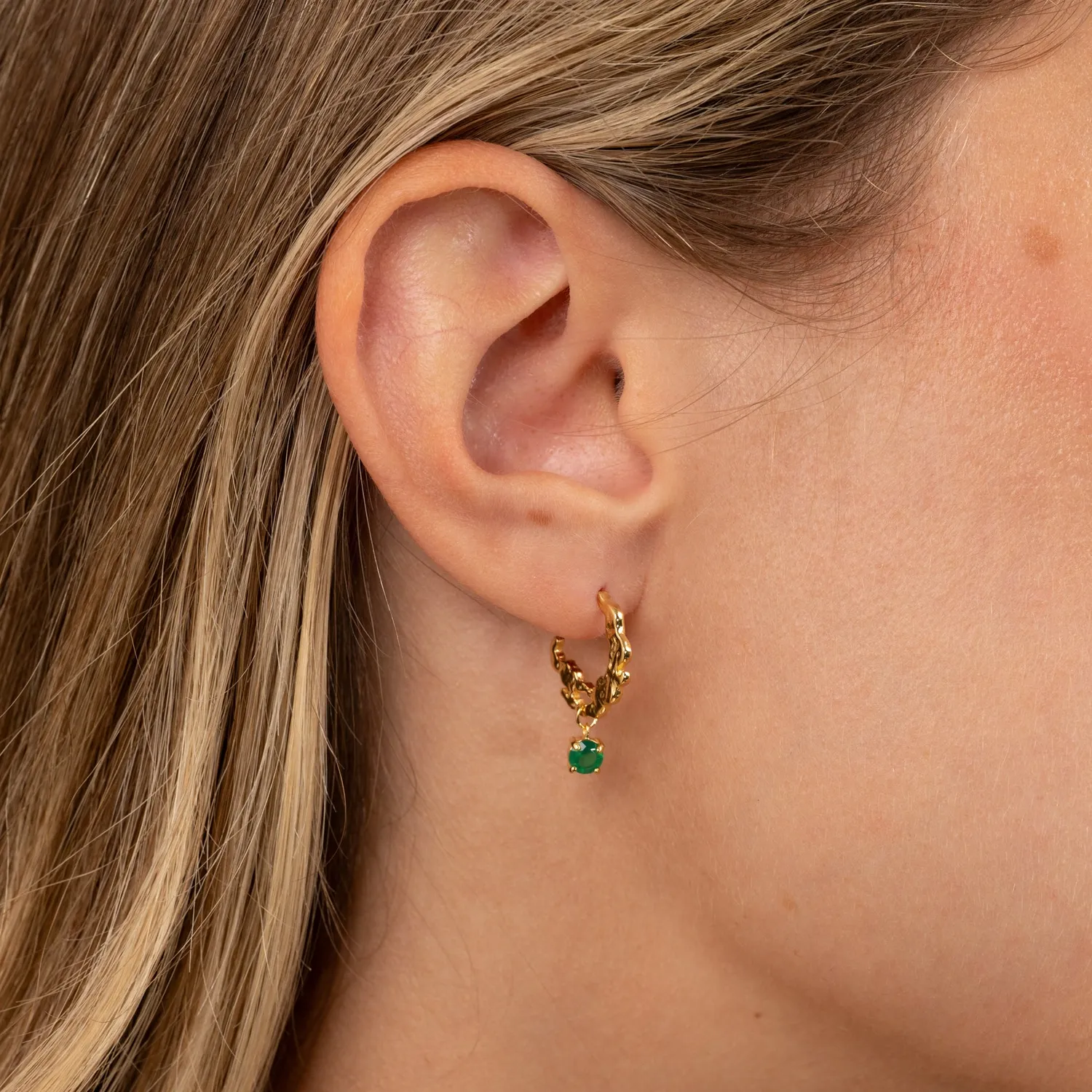Sisi Copenhagen Emilia Green Agate Golden creoler grøn agat