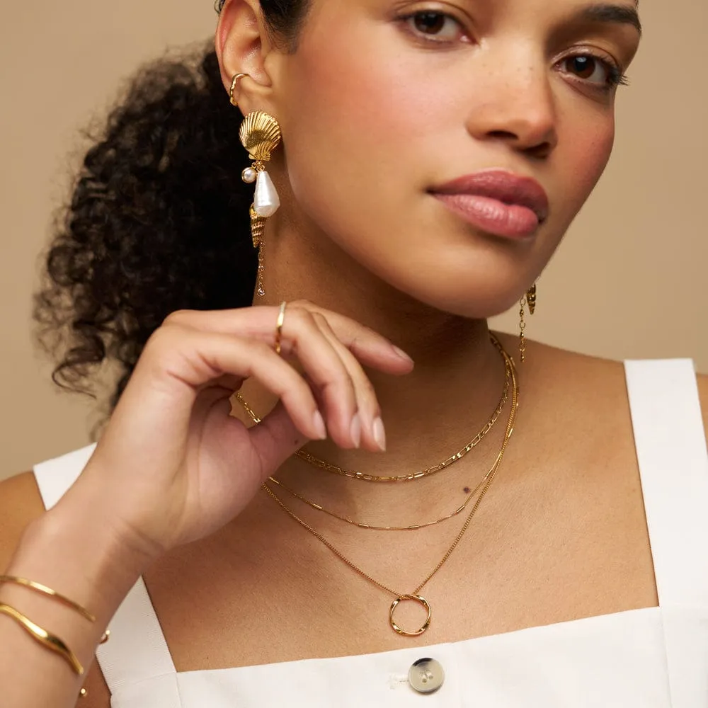 Orelia Statement Mixed Shell & Pearl Drop øreringe guld perle