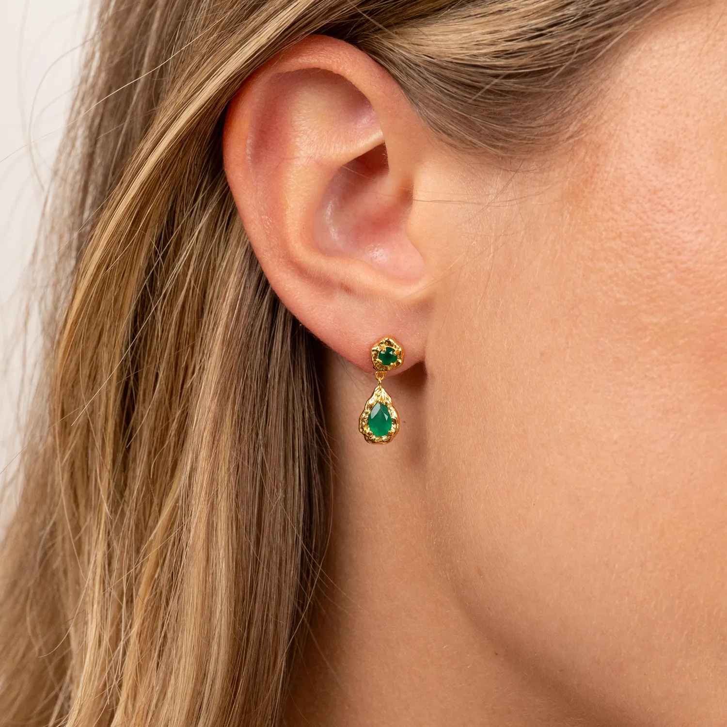 Sisi Copenhagen Emilia Green Agate drop øreringe grøn agat